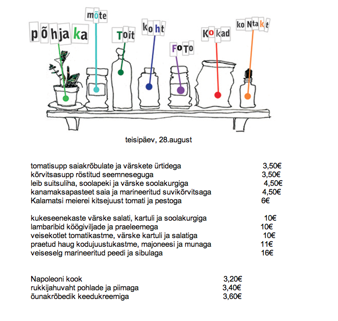 Põhjaka menüü 28.08.2012